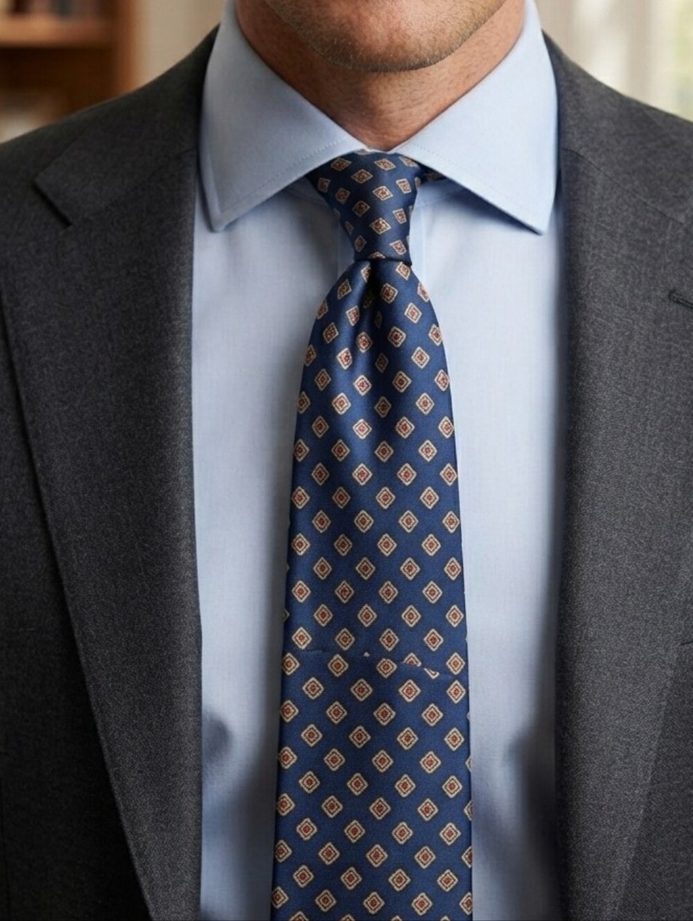 Mallory & Church Vintage Silk Necktie Navy Geometric Men's OS 55" Used Exc Cond